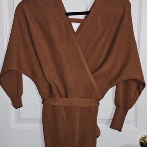 Brown Knit Wrap Dress